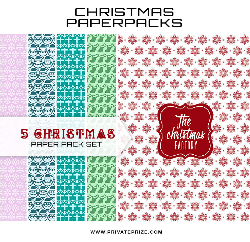 Christmas Digital Paper Pack - The Christmas Factory - Photography Photoshop Template