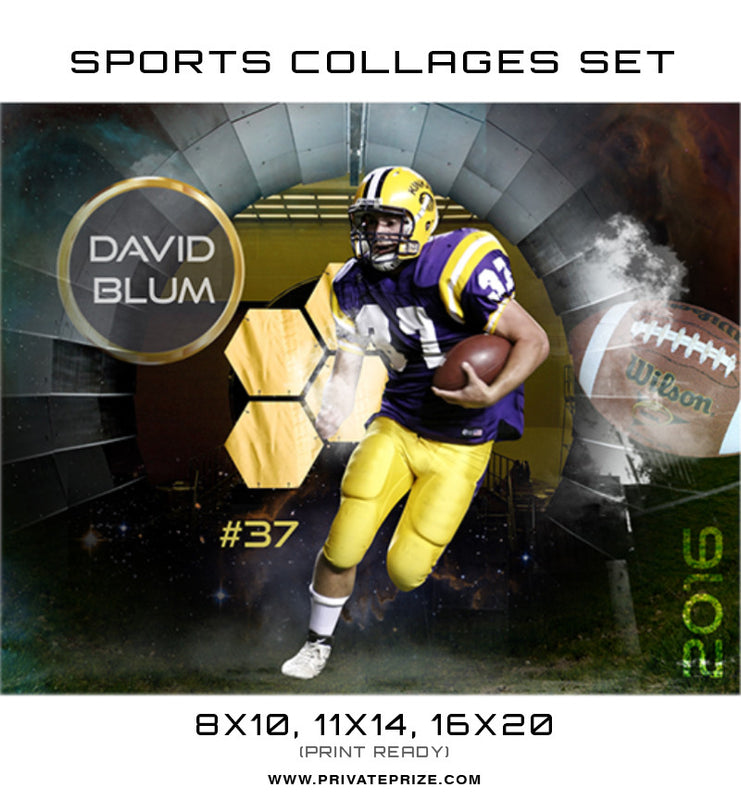 David Blum Football High School Sports Template -  Enliven Effects - Photography Photoshop Template
