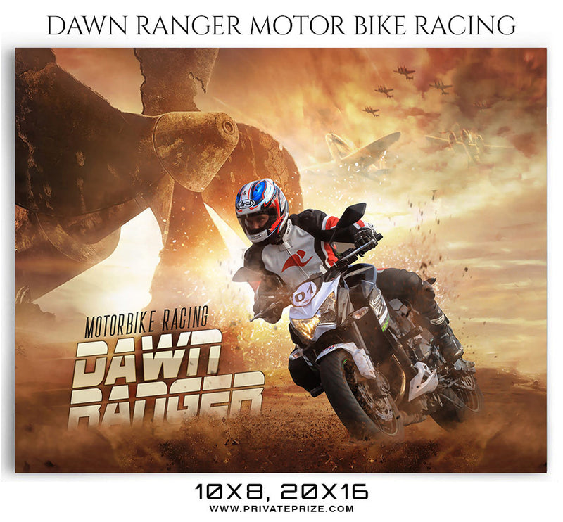 DAWN RANGER MOTOR BIKE RACING THEMED SPORTS PHOTOGRAPHY TEMPLATE - Photography Photoshop Template