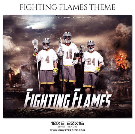 Fighting Flames - Lacrosse Themed Sports Photoshop Template - PrivatePrize - Photography Templates