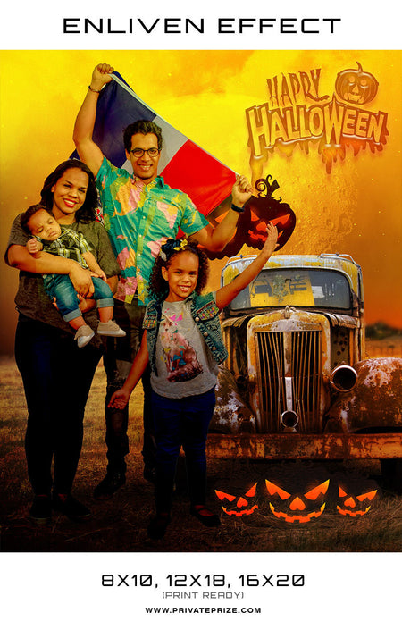 Family Vintage Car Halloween Template -  Enliven Effects - Photography Photoshop Template