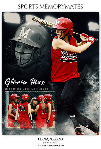 Gloria Max - Softball Sports Memory Mates Photography Template - Photography Photoshop Template