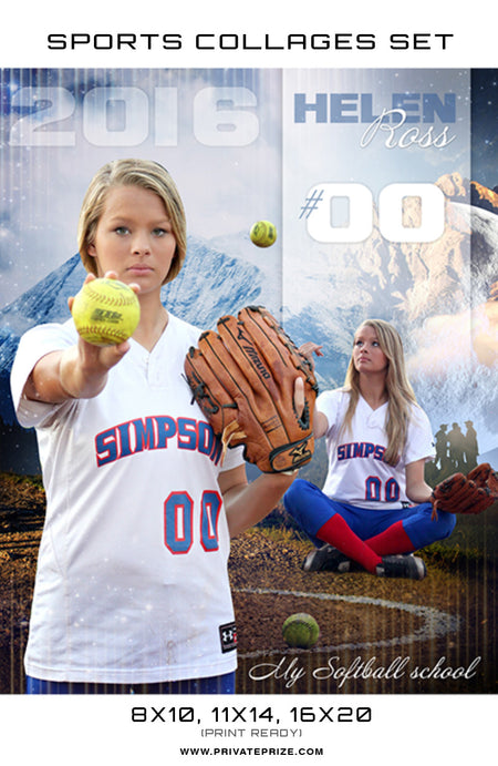 Helen Ross Softball High School Sports Template -  Enliven Effects - Photography Photoshop Template