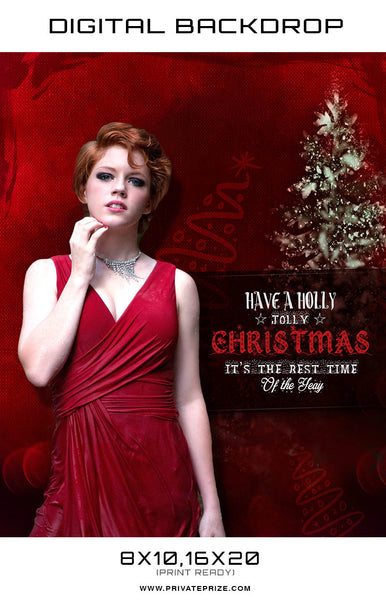 Holly Jolly Christmas Digital Backdrop - Photography Photoshop Template