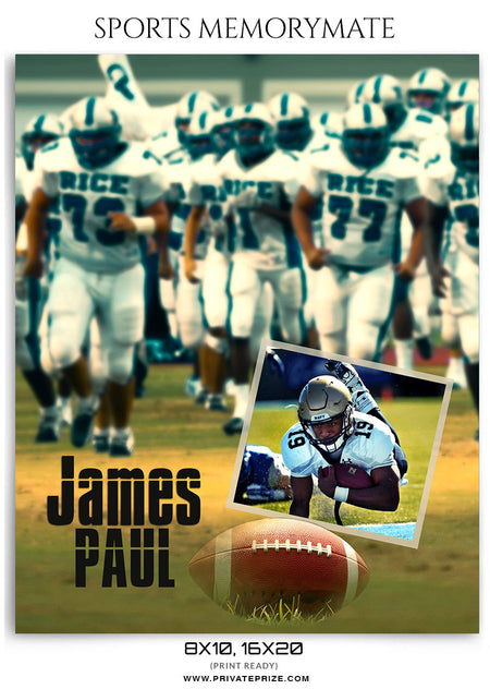 James Paul Football- Sports Memory Mate Photoshop Template - Photography Photoshop Template