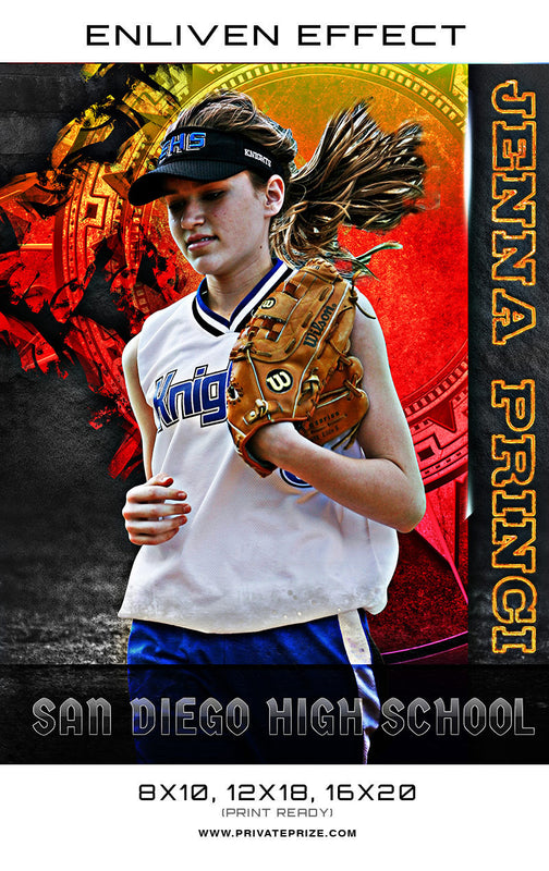 Jenna San Diego High School Softball Sports Template -  Enliven Effects - Photography Photoshop Template
