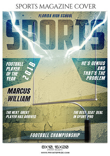 Marcus William - Football Sports Photography Magazine Cover - Photography Photoshop Template