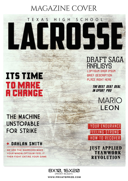 Mario Leon - Lacrosse Sports Photography Magazine Cover - Photography Photoshop Template