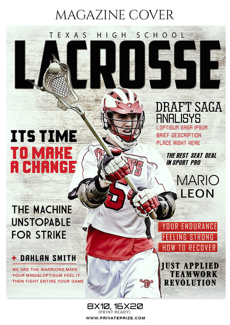 Mario Leon - Lacrosse Sports Photography Magazine Cover - Photography Photoshop Template