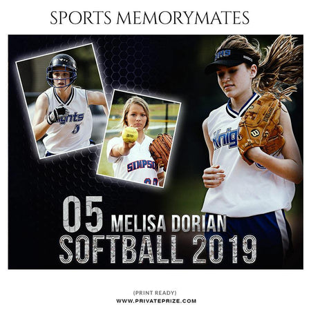 Melisa Dorian - Softball Memory Mate Photoshop Template - PrivatePrize - Photography Templates