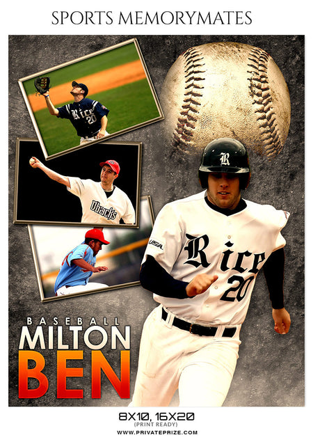 MILTON BEN BASEBALL - SPORTS MEMORY MATE - Photography Photoshop Template