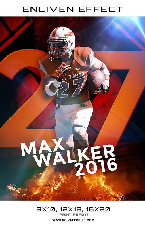 Max Walker Football Sports Template -  Enliven Effects - Photography Photoshop Template