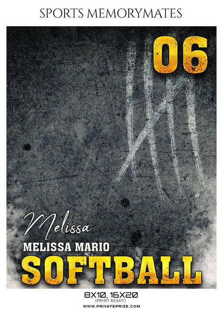 Melissa Mario - Softball - Sports Memory Mate Photoshop Template - PrivatePrize - Photography Templates