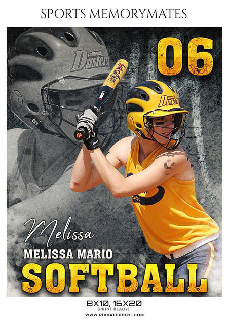 Melissa Mario - Softball - Sports Memory Mate Photoshop Template - PrivatePrize - Photography Templates