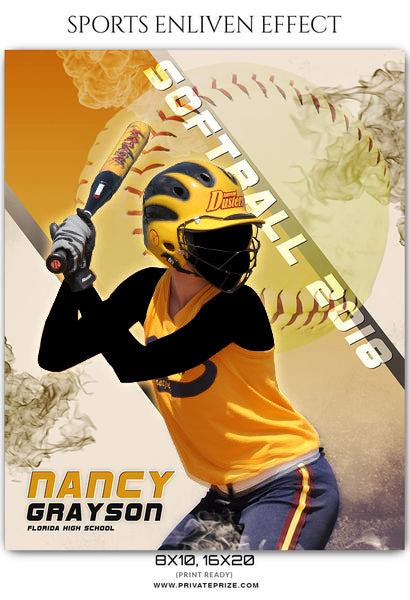 Nancy Grayson - Softball Sports Enliven Effects Photography Template - Photography Photoshop Template