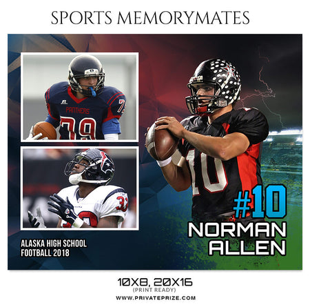 NORMAN ALLEN FOOTBALL SPORTS MEMORY MATE - Photography Photoshop Template