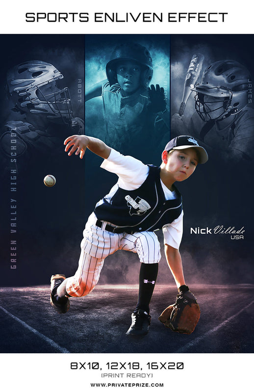 Nick Baseball Green Valley High School Sports Template -  Enliven Effects - Photography Photoshop Template