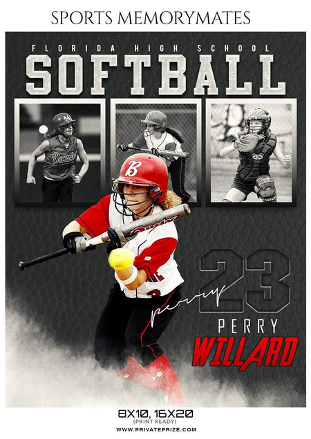 Perry Willard - Softball Memory Mate Photoshop Template - PrivatePrize - Photography Templates