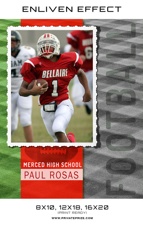 Paul Merced Football High School Sports Template -  Enliven Effects - Photography Photoshop Templates
