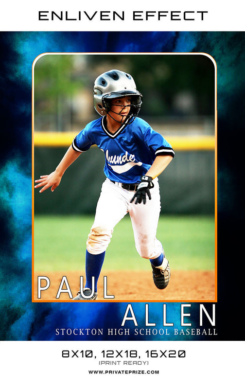 Paul Stockton High School Baseball Sports Template -  Enliven Effects - Photography Photoshop Templates