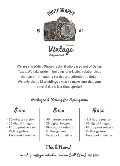 Vintage Photography Session Flyer Template for Photographers - Photography Photoshop Template