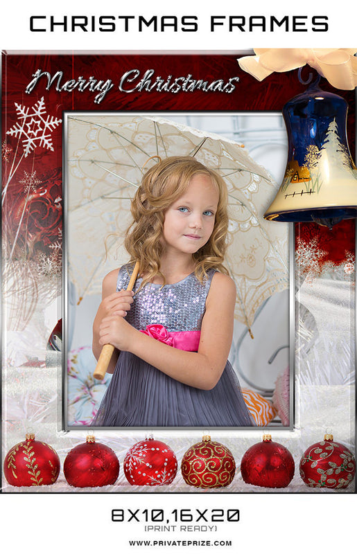 Red Bell Christmas Frame Digital Backdrop - Photography Photoshop Template