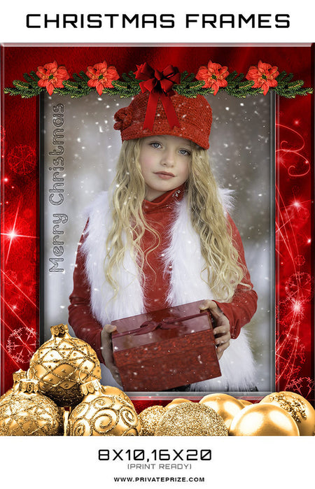Red Golden Christmas Frame Digital Backdrop - Photography Photoshop Template