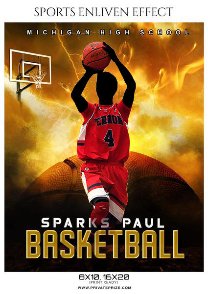 Sparks Paul - Basketball Sports Enliven Effects Photography Template - Photography Photoshop Template