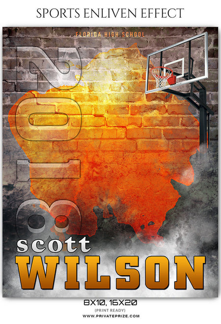 Scott Wilson  - Basketball Sports Enliven Effects Photoshop Template - Photography Photoshop Template