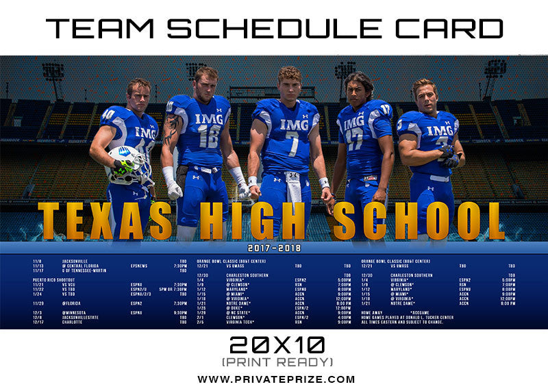 Texas Team Schedule Card - Photography Photoshop Template