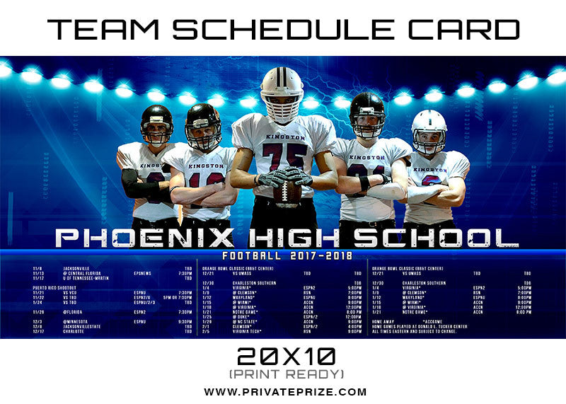 Phoenix Team Schedule Card - Photography Photoshop Templates