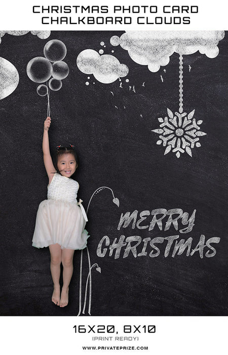 Christmas chalkboard clouds Digital Background Template - Photography Photoshop Template