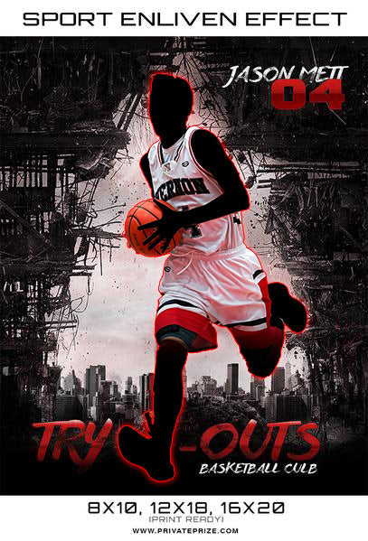Try Outs Basketball Sports Template -  Enliven Effects - Photography Photoshop Template