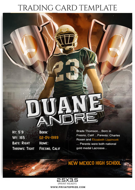 Edgar Duane Football Sports Trading Card Template - Photography Photoshop Template