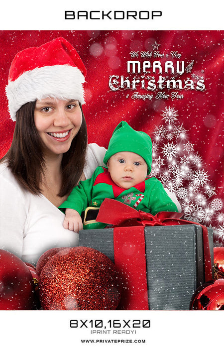 Merry Christmas and New Year Photoshop Backdrop - Photography Photoshop Template