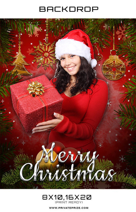Merry Christmas Gift Photoshop Backdrop - Photography Photoshop Template