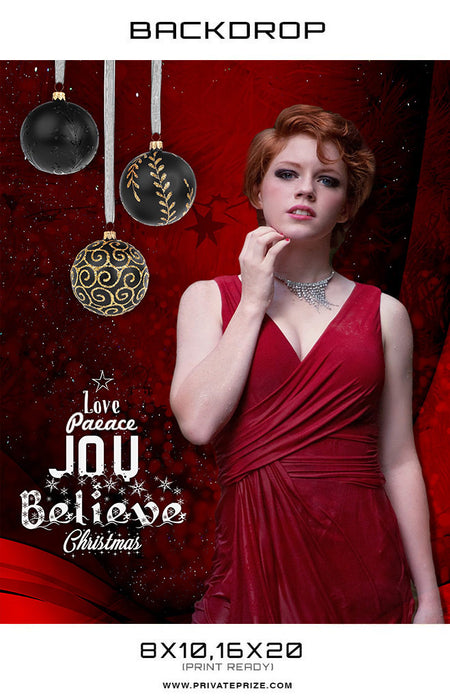 Love Peace Joy Believe Christmas Backdrop - Photography Photoshop Template
