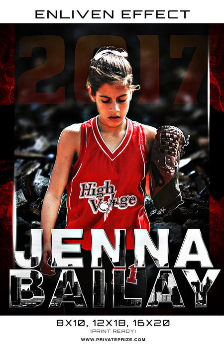 Jenna Bailay Softball 2017 Sports Template -  Enliven Effects - Photography Photoshop Template