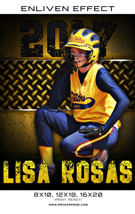 Lisa Rosas Softball 2017 Sports Template -  Enliven Effects - Photography Photoshop Template