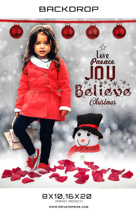 Love Peace Joy Girl Christmas Backdrop - Photography Photoshop Template