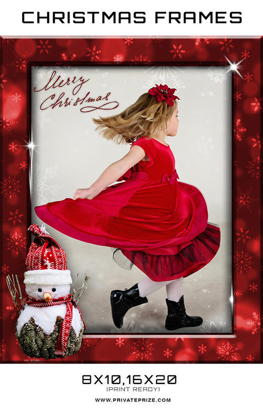 Red Christmas Frame Digital Backdrop - Photography Photoshop Template