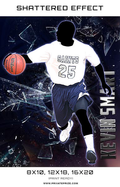 Shattered Effect Basketball High School Sports Template -  Enliven Effects - Photography Photoshop Template