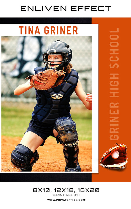 Tina Griner Softball High School Sports Template -  Enliven Effects - Photography Photoshop Template
