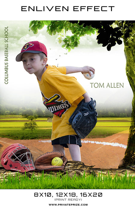 Tom Columbus Baseball School Sports Template -  Enliven Effects - Photography Photoshop Template