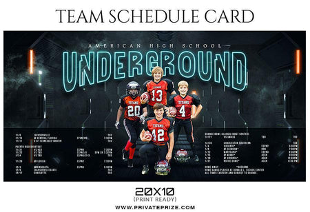 Underground Football Team Schedule Card - PrivatePrize - Photography Templates