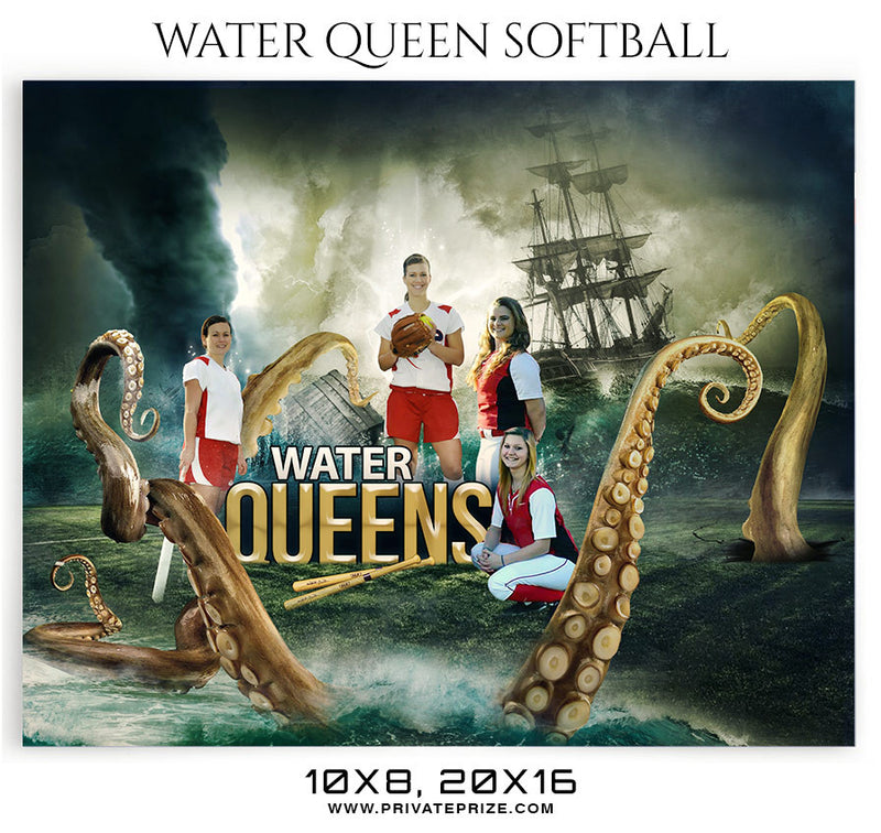 Water Queens Softball Themed Sports Photography Template - Photography Photoshop Template