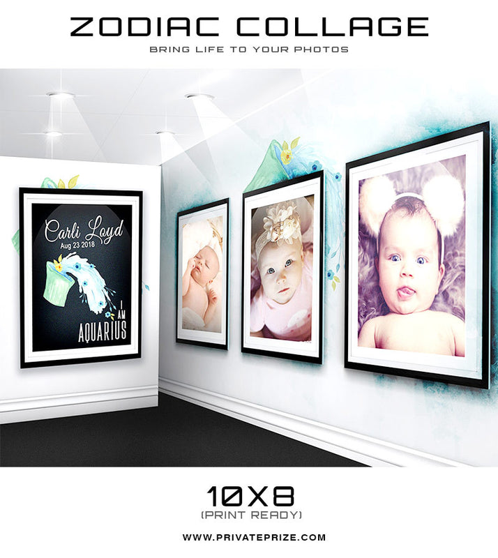 Zodiac - Aquarius 3D Wall Collage - Photography Photoshop Templates