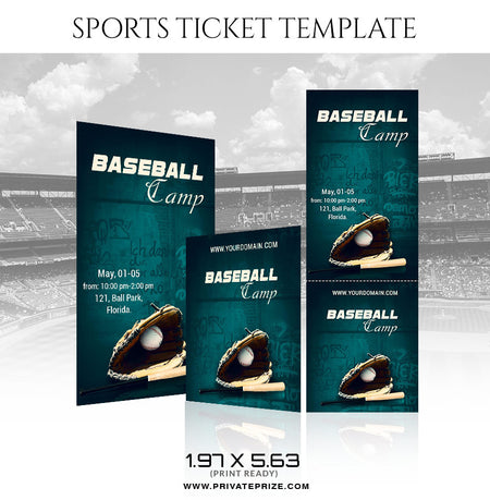 Baseball Camp Sports Ticket Template - Photography Photoshop Template