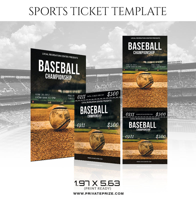 Baseball Championship Sports Ticket Template - Photography Photoshop Template