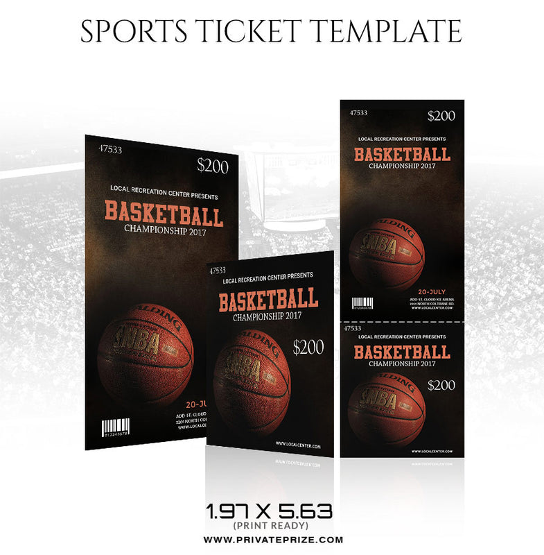 Basketball Sports Ticket Template - Photography Photoshop Template